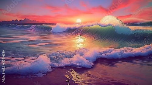 Late summer sunset on a rough sea; Restless waves; Cloudy sky; Sunset above the horizon; The reflection of the sun's rays on the sea Aspect ratio 16:9 Resolution 5824x3264