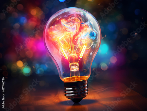colorful light bulbs, generative ai illustration.