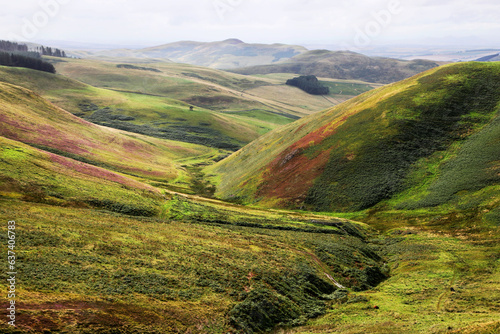 Harthope valley from the Cheviot hills on the border of Northumberland and Scotland. photo