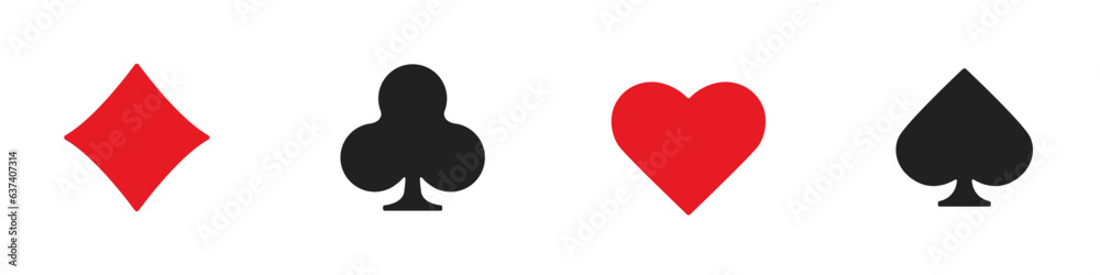 Hearts diamonds clubs spades sign chips. Suit deck of playing cards on white background. Isolated vector illustration.