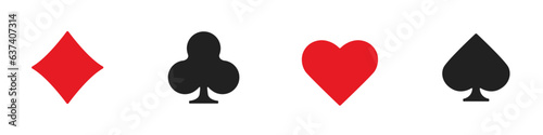 Hearts diamonds clubs spades sign chips. Suit deck of playing cards on white background. Isolated vector illustration. photo