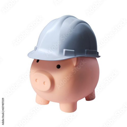 Piggy bank wearing a safety helmet