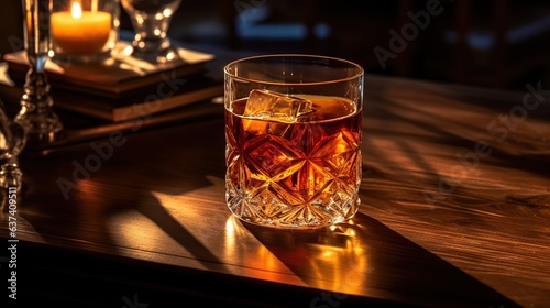 a glass of whiskey on a black background Generative AI, AI Generated