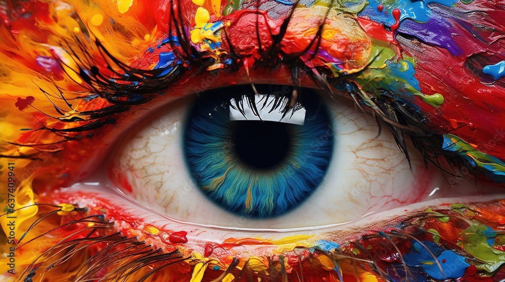 close up of eye of colorful colors Generative AI, AI Generated