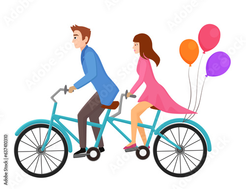 Lovely couple on bicycle. Romantic outdoor date, couple activity vector illustration