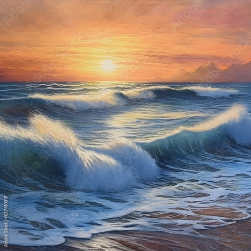 Late summer sunset on a rough sea  Restless waves  Cloudy sky  Sunset above the horizon  The reflection of the sun's rays on the sea Aspect ratio 16:9  Resolution 5824x3264 © EyeOfArtist