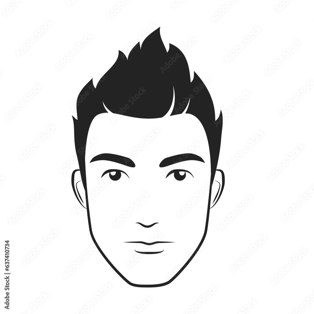 Young male head barbershop. Stylish teenager haircut logo, emblem hairdresser vector illustration