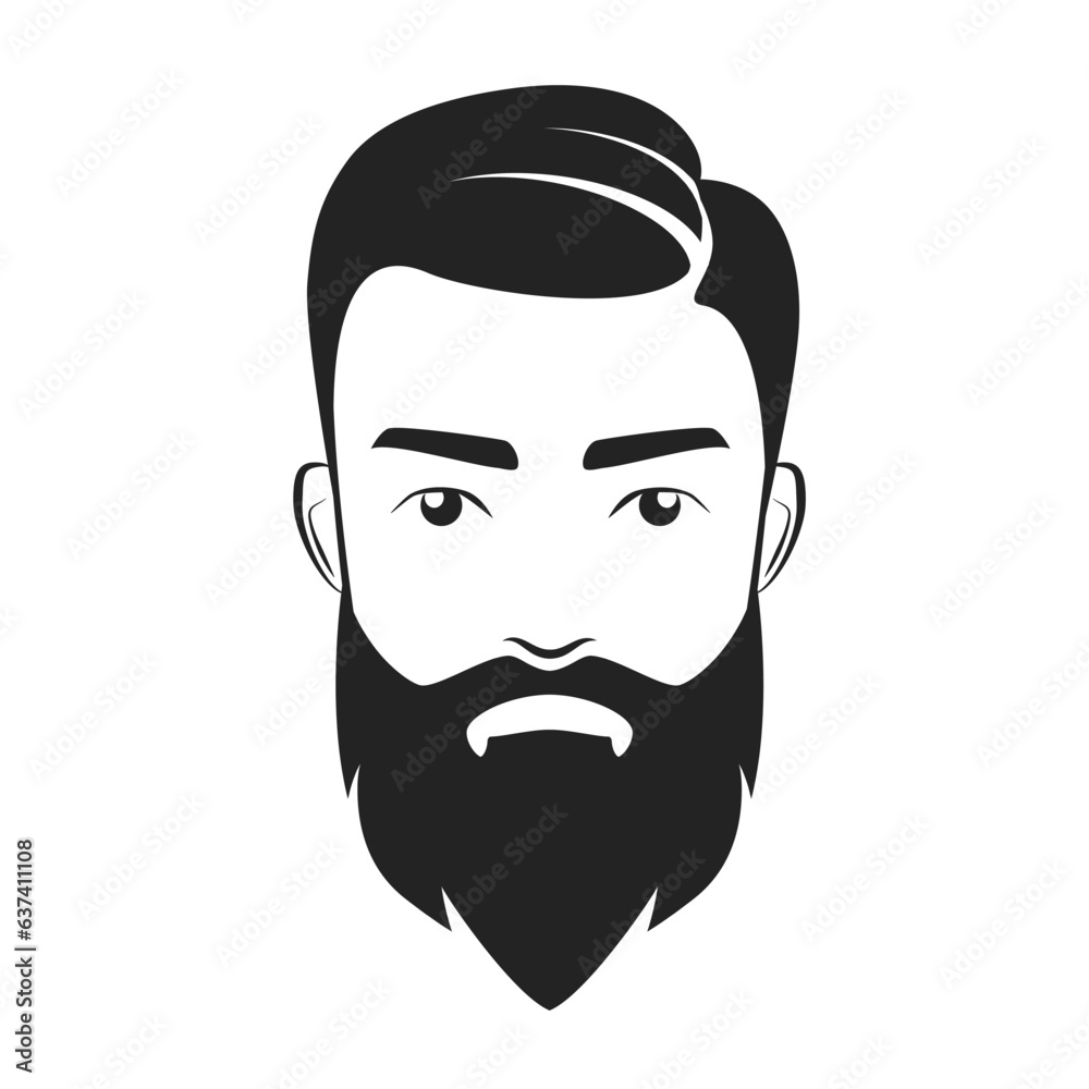 Bearded male head barbershop logo. Stylish hairdresser salon emblem vector illustration