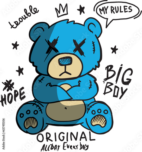  typography boys print with slogan and teddy bear