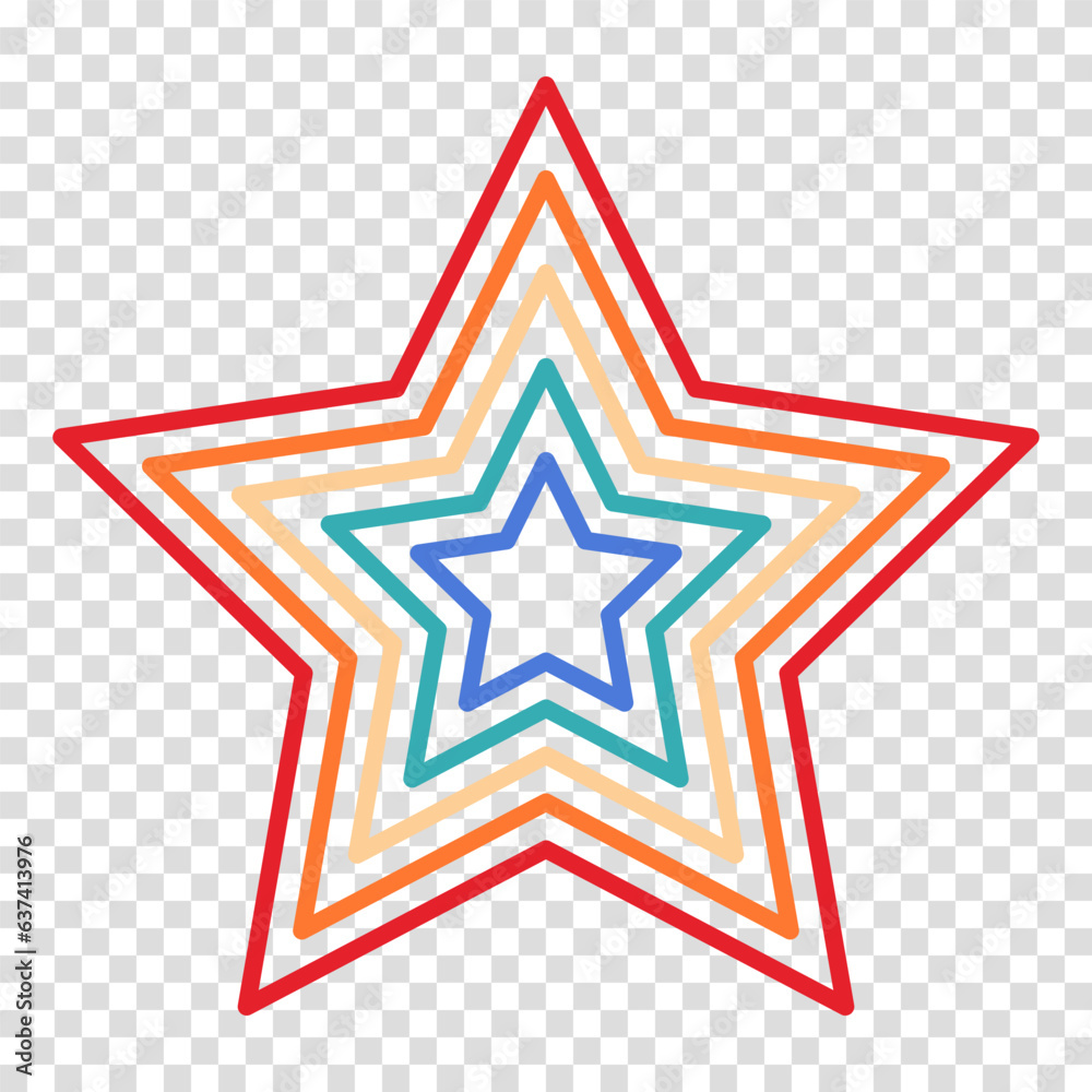 Colorful rating star in retro style on a transparent background. Feedback concept for mobile app or website. Quality shape design. Vector illustratio Colorful rating star in retro style on a transparent background. Feedback concept for mobile app or website. Quality shape design. Vector illustratio