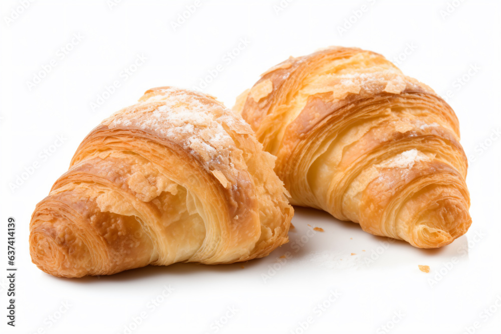 two croissants are sitting on a white surface two croissants are sitting on a white surface