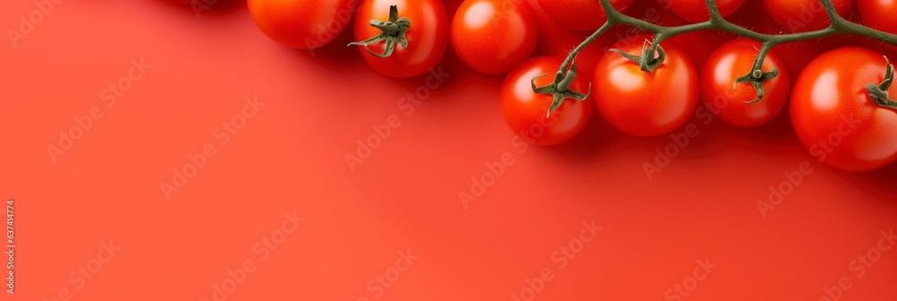 A visually striking top-down view of a meticulously arranged cluster of fresh, plump tomatoes. These vibrant red tomatoes are elegantly placed on a gradient background A visually striking top-down view of a meticulously arranged cluster of fresh, plump tomatoes. These vibrant red tomatoes are elegantly placed on a gradient background
