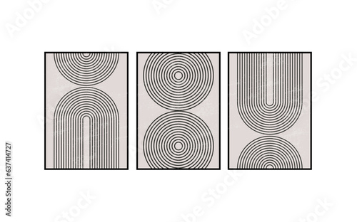 set of 3 geometric decorative arts lines, circles, half moons, printable poster, boho chic lines black and white