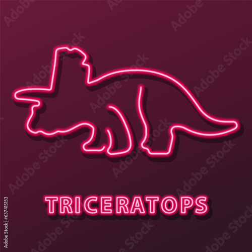 triceratops neon sign, modern glowing banner design, colorful modern design trend on black background. Vector illustration.