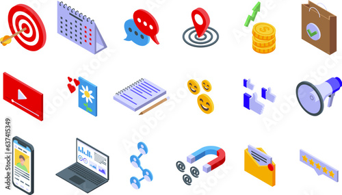 Digital Marketing icons set isometric vector. Business digital. Manager social