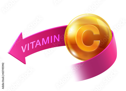 Vitamin C icon label for ads isolated on white background. Eps vector file.