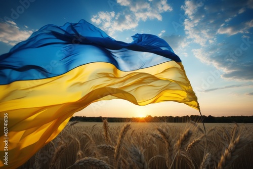 Photographie Flag of Ukraine in a field of wheat