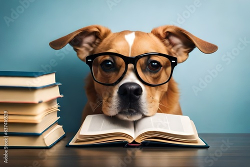 sad cute dog with reading glasses for dramatic concept © NoreenCreation