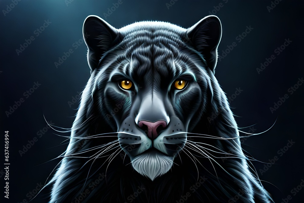 Front view of black Panther on dark background. 