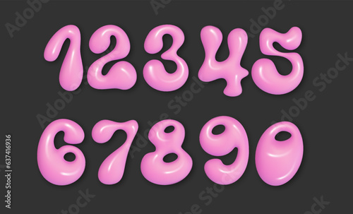 Pink Bubble Alphabet Graffiti Font with a Y2K aesthetic. Stylized hand-drawn numbers vector illustration isolated against a striking black background
