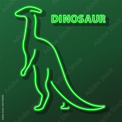 dinosaur neon sign, modern glowing banner design, colorful modern design trend on black background. Vector illustration.