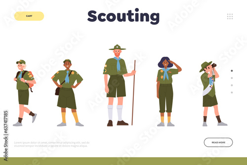 Scouting landing page design template for online summer club, school or outdoor training class