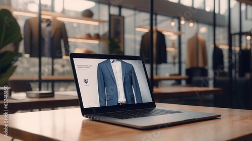 Online shop concept with laptop show clothes on screen photo
