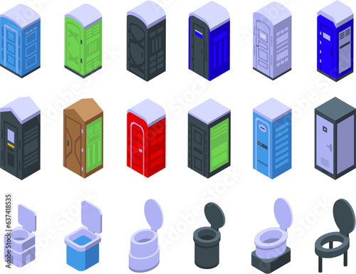 Portable toilet icons set isometric vector. Wc potty. Public event