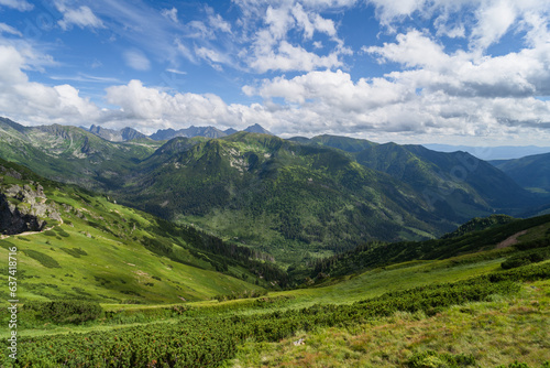 Mountain landscape in the Tatras in summer, the border of Poland and Slovakia.