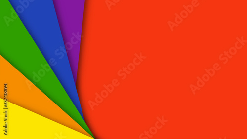 Abstract geometric red, orange, yellow, green, blue and purple shapes lgbtq color background. Lgbt Pride History Month color background with copy space for text. Colorful borders. Vector illustration