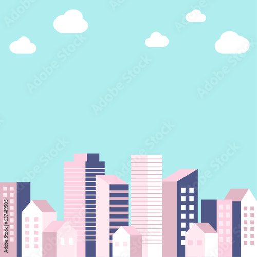 背景イラスト_ビル群_パステルカラー