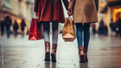 Shopping concept with two lady holding bag