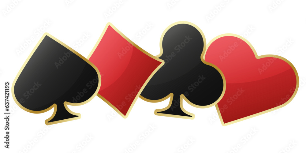 Hearts diamonds clubs spades sign realistic chips. Glossy playing card ...