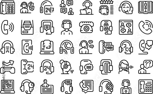 Call a consultant icons set outline vector. Support center. Desk help