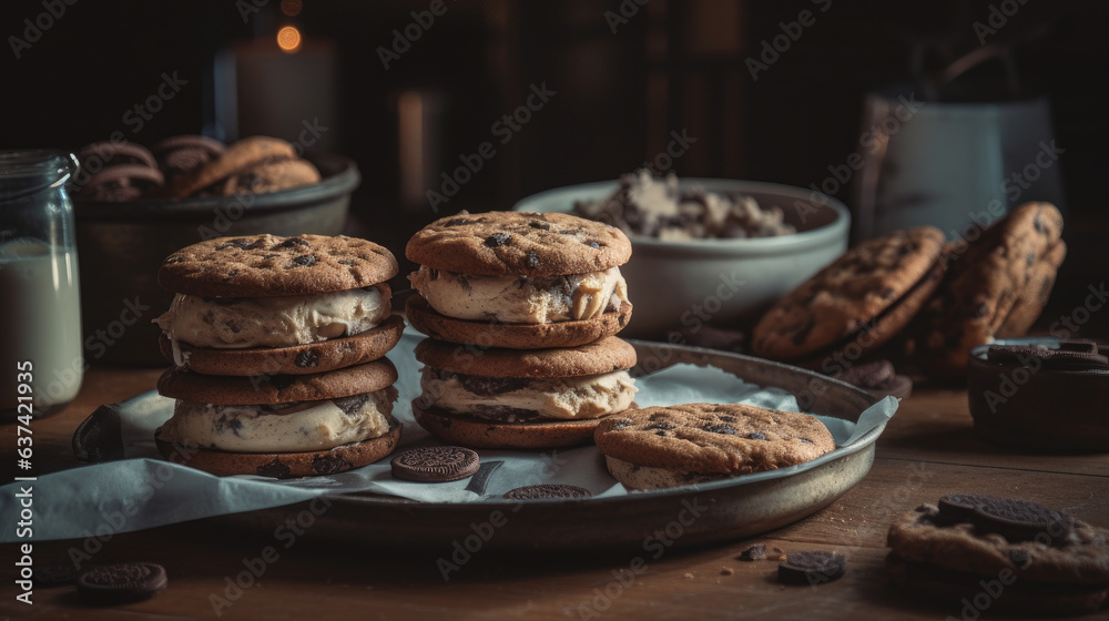 homemade ice cream sandwiches with cookies. homemade ice cream sandwiches with cookies.