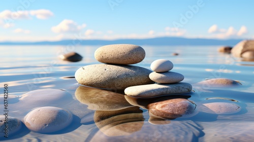 Minimalistic zen stone background in sea cost.