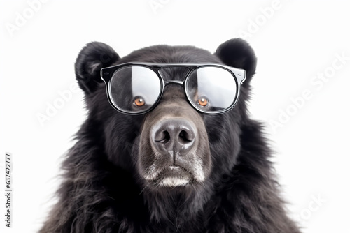a black bear wearing sunglasses on a white background
