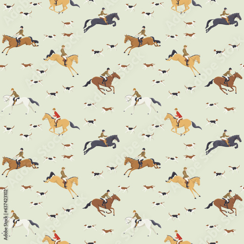 Horse hunting, seamless vector pattern