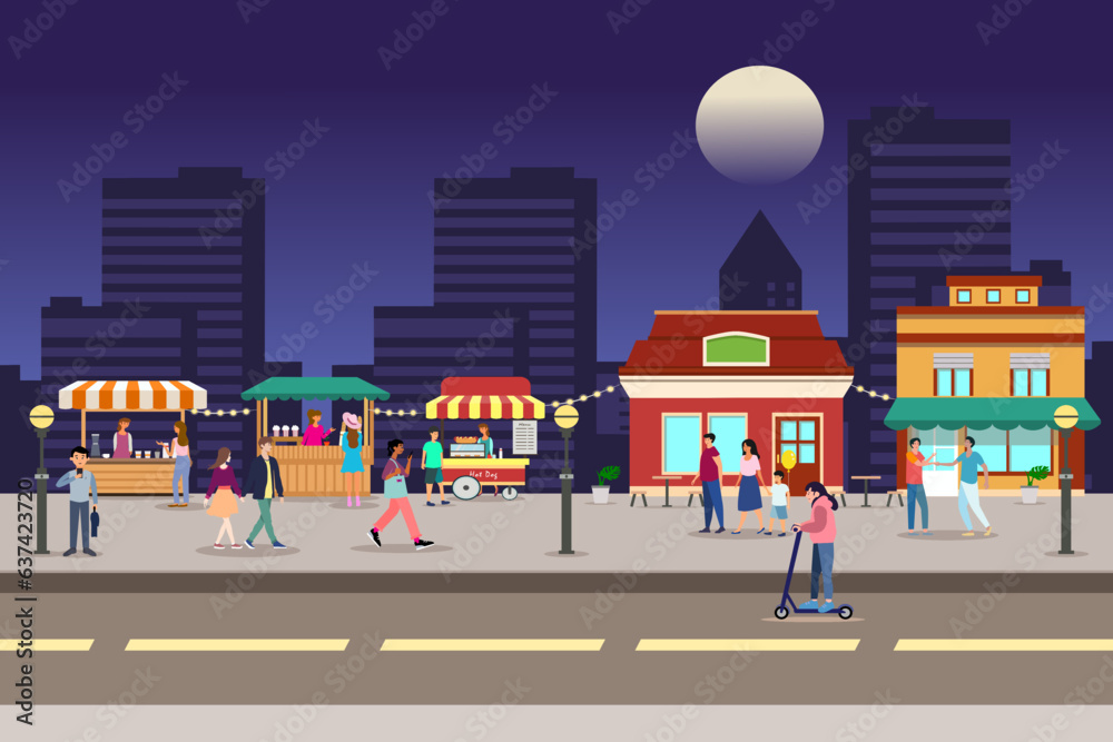 Φωτογραφία Night market, Summer fest, food street fair illustration