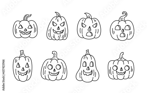 halloween spooky pumpkin lineart set