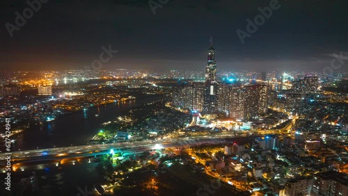 Wallpaper Mural Aerial cityscape view of HoChiMinh city and the River Saigon, Vietnam with blue sky. Financial and business centers in developed Vietnam. Torontodigital.ca