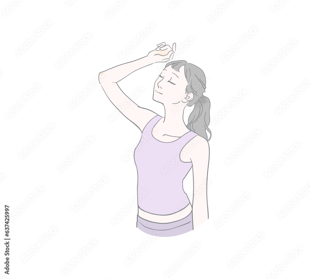 目を閉じリラックスした表情で空を仰ぐ女性のイラスト Stock ベクター | Adobe Stock