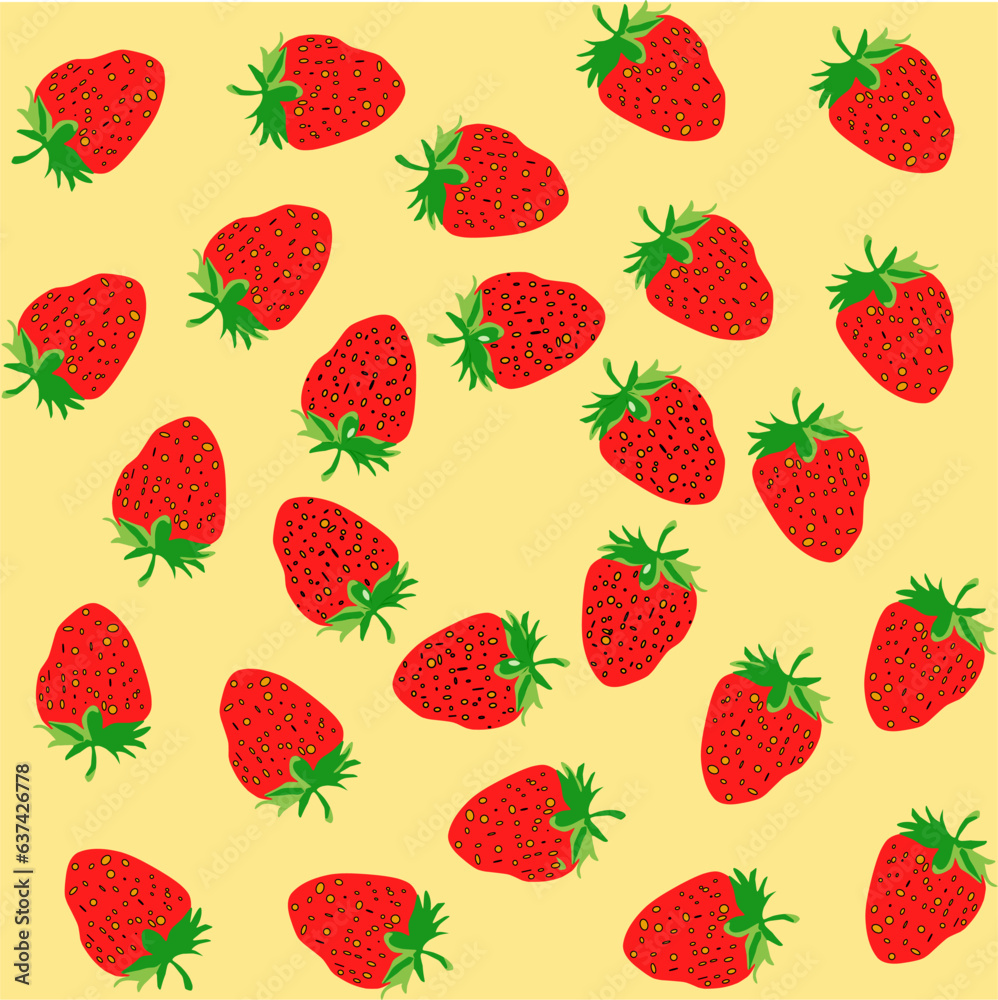 Strawberry fruit background vector design with yellow background Strawberry fruit background vector design with yellow background