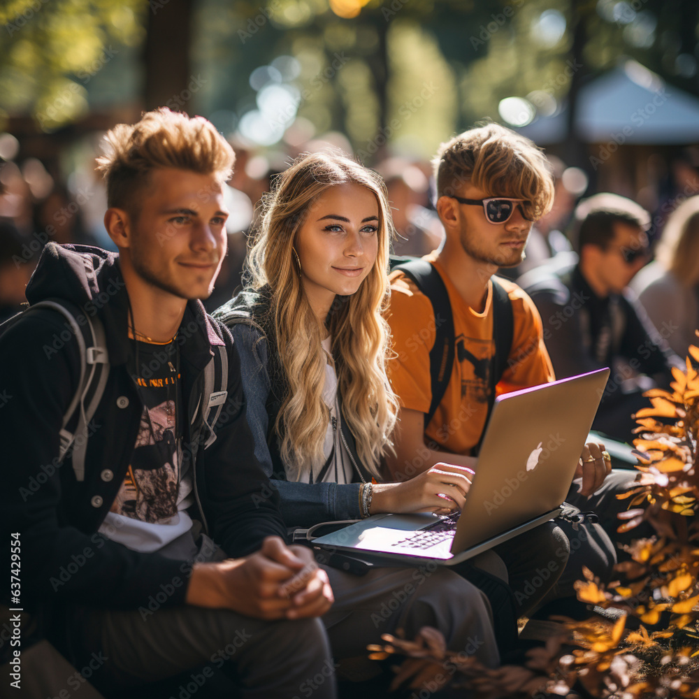 Children - Generation Z teenagers are busy with laptops and smartphones, AI generates Children - Generation Z teenagers are busy with laptops and smartphones, AI generates