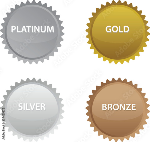 platinum, gold, silver, and bronze scalable 3D vector icons - badges design