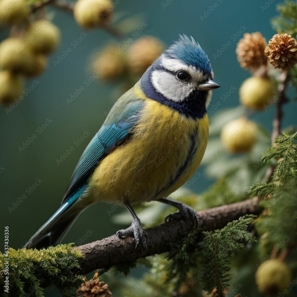 Fototapeta premium Ethereal Perch: A Blue Tit on a Branch