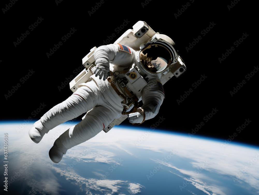 An astronaut floating in zero gravity with Earth in the background
