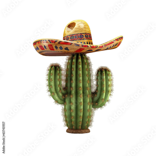 Mexican party concept with cactus  maracas and sombrero hat  Cinco de Mayo holiday celebration  PNG Generative ai