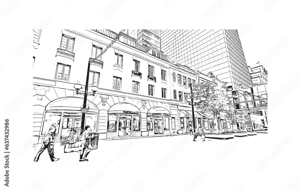 Building view with landmark of Regina is the 
city in Canada.Hand drawn sketch illustration in vector.