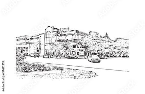 Building view with landmark of Regina is the  city in Canada.Hand drawn sketch illustration in vector.